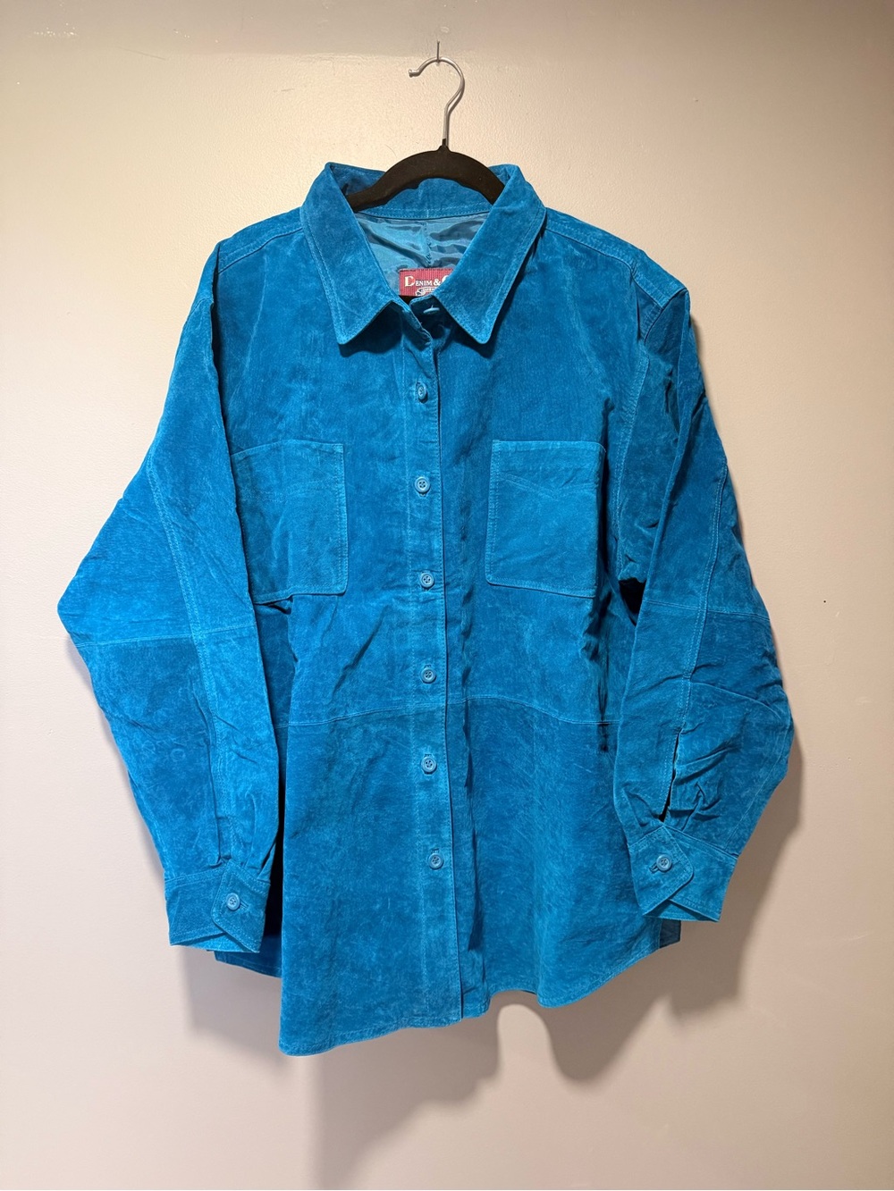 Denim&Co Teal Blue Leather Button-Front Jacket